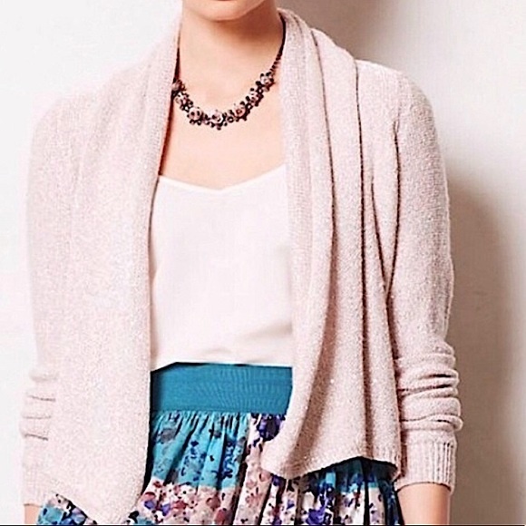 ANTHROPOLOGIE | Knitted & Knotted Cardigan Y2K Cropped Open Pink Sparkle XS - Picture 1 of 7